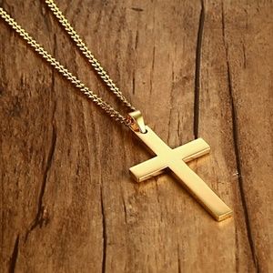 Gold unisex stainless steel cross necklace